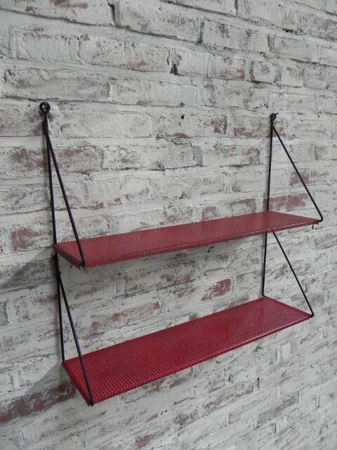 Steel wall rack with 2 shelves by Tjerk Reijenga perforated for Pilastro