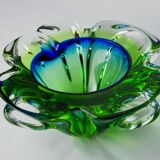 Sommerso green and blue pocket emptier by Flavio Poli for Seguso, Murano glass, Italy, 1970
