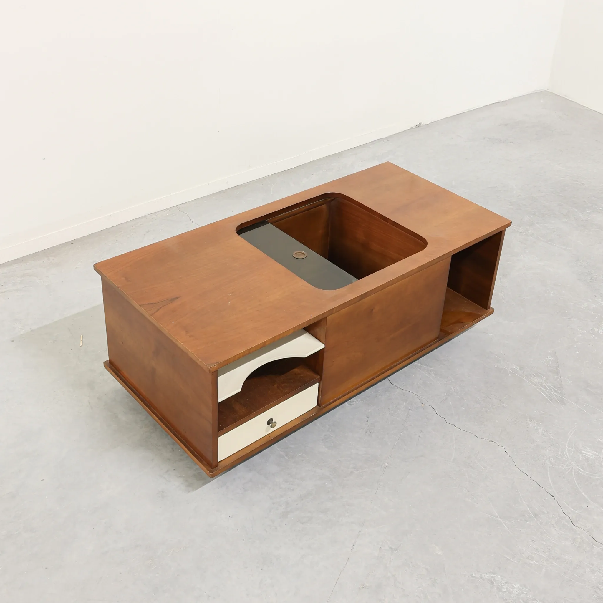 Italian 1970s Wooden Bar Cabinet on Castors
