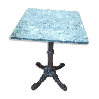Green marble bistro table with black cast iron legs