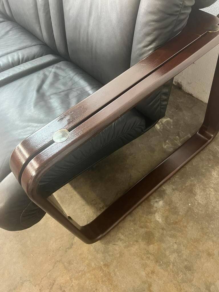 Vintage black leather sofa / Martin Stoll sofa