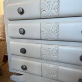 Vintage art deco chest of drawers in wood and marble mustache foot