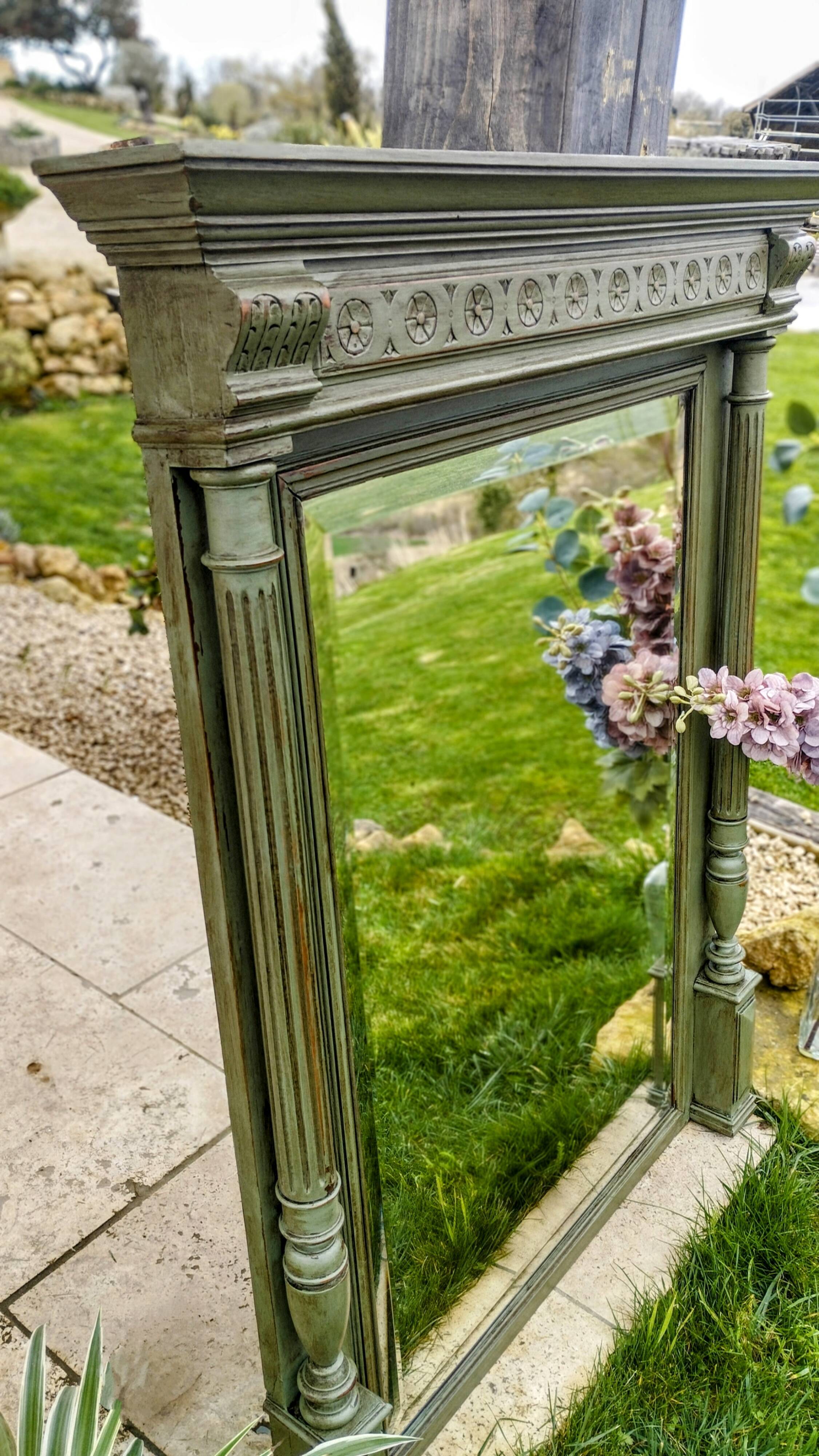 Antique olive green mirror