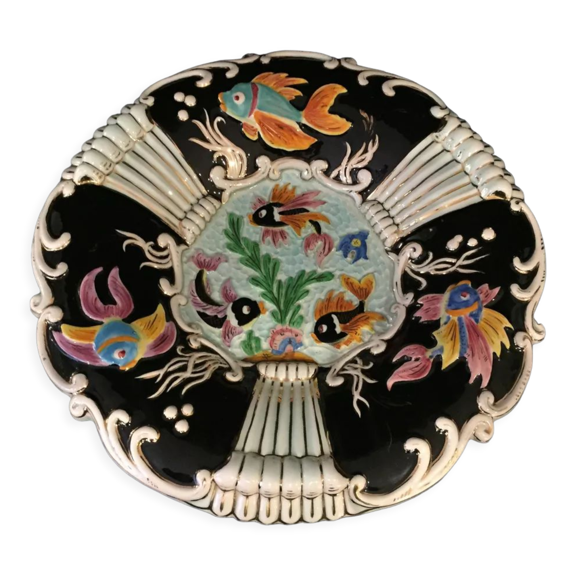 Vintage fruit cup with fish decoration cerdazur monaco