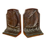 Serre-livres vintage en fonte - motif bateau ancien