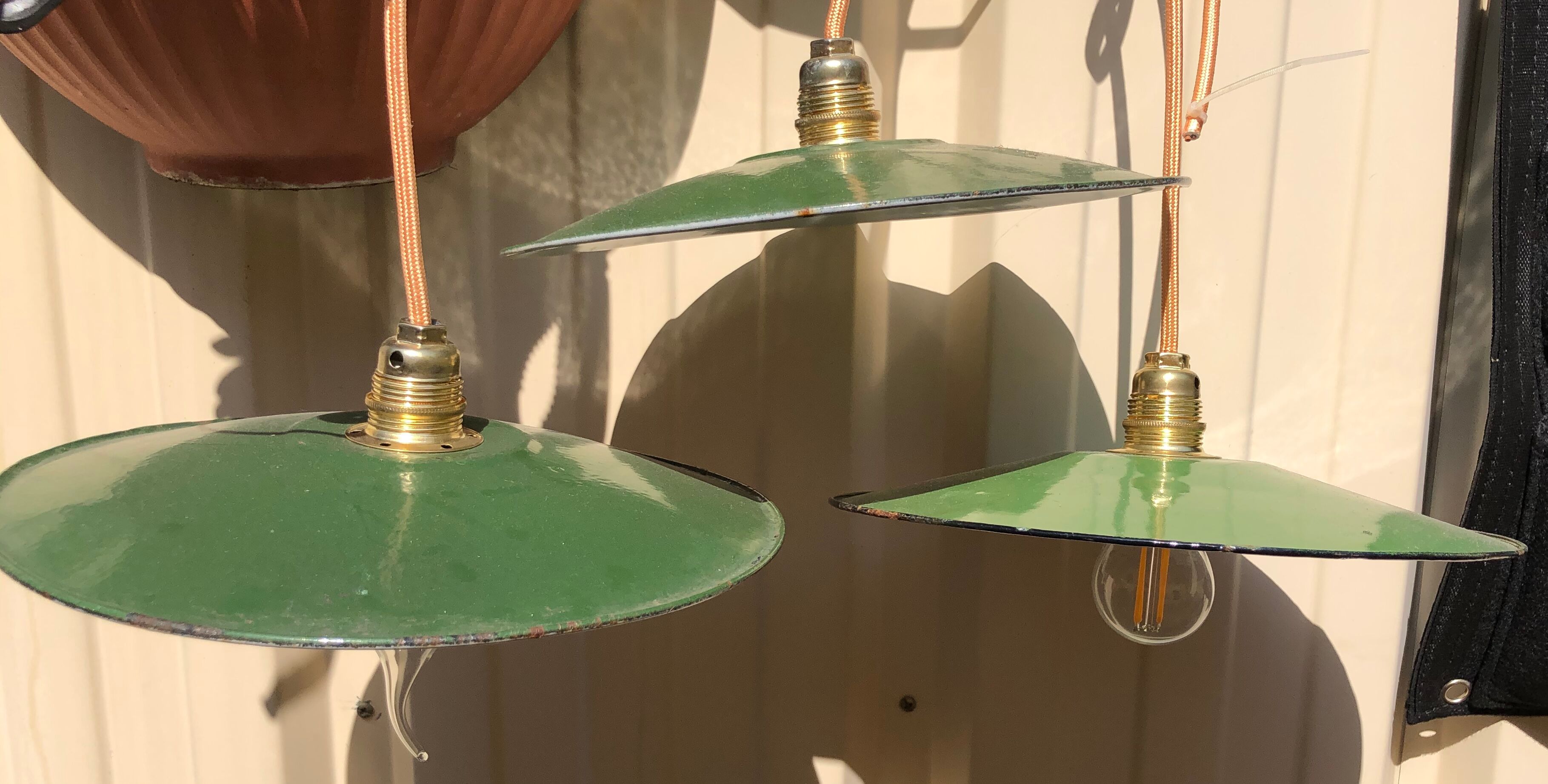 Trio suspension enamel sheet enamel vintage green and white, new e14 socket