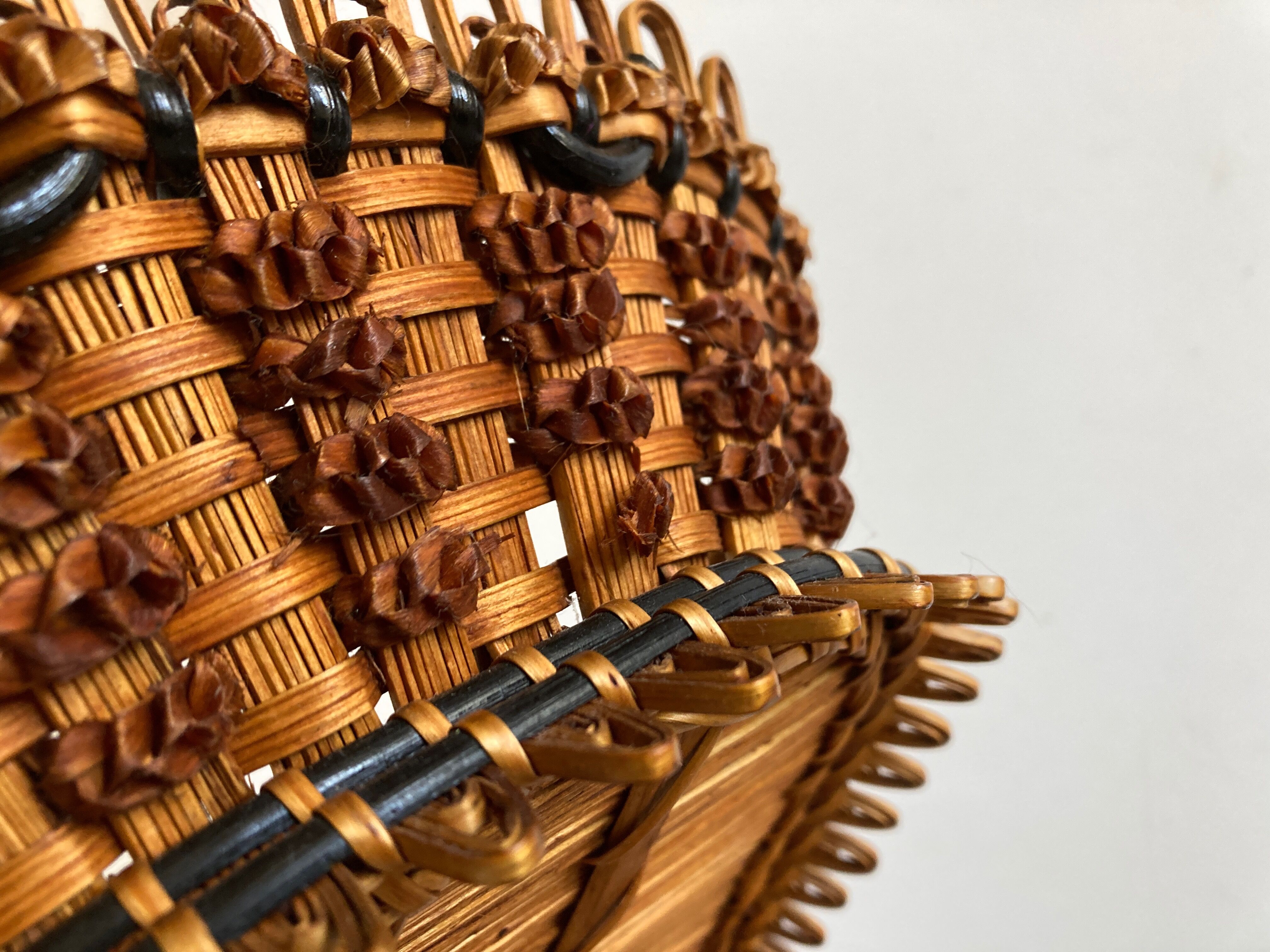 19th-century wicker basket embroidered by folk artisans.