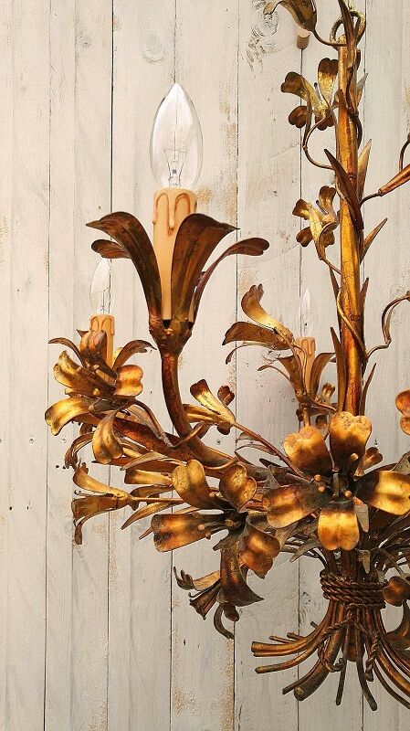 Chandelier 5 lights, gold leaf