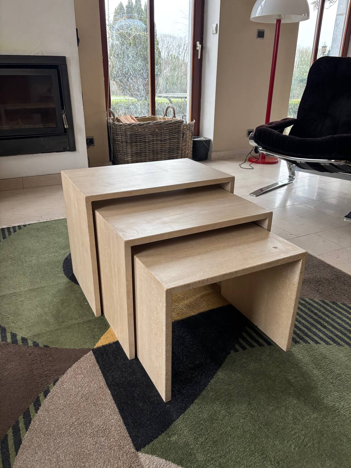 Lot de 3 tables gigognes en travertin