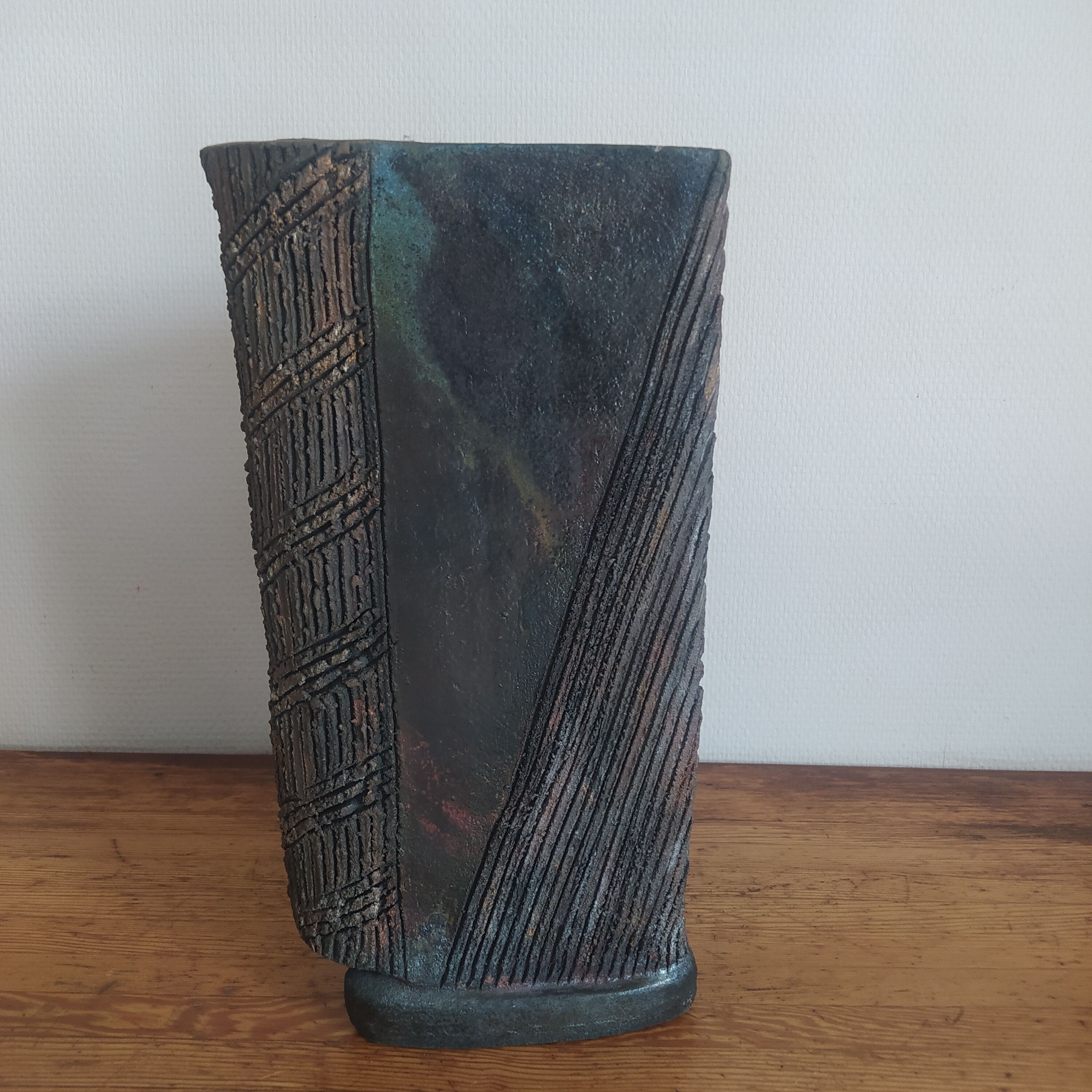 Raku scarified vase