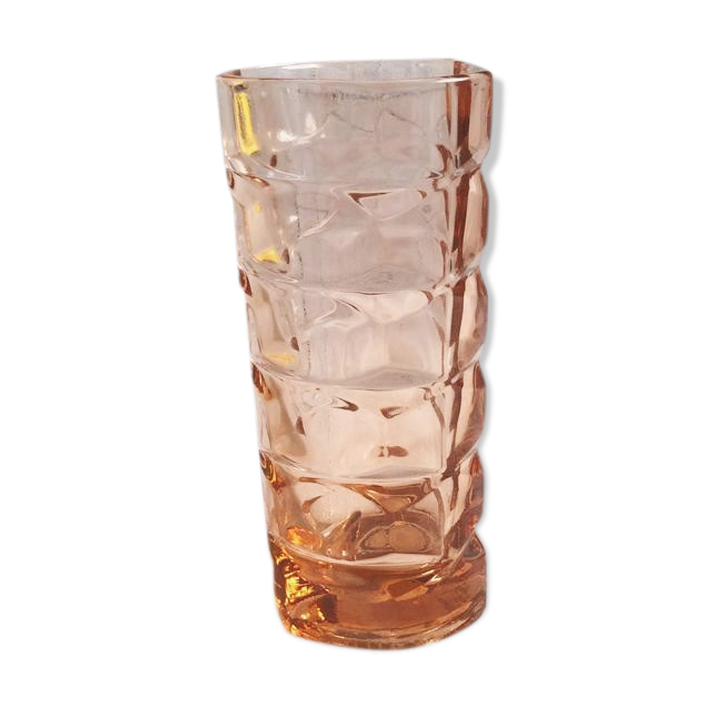 Vintage vase in pink-cut glass art deco Luminarc France