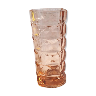 Vintage vase in pink-cut glass art deco Luminarc France