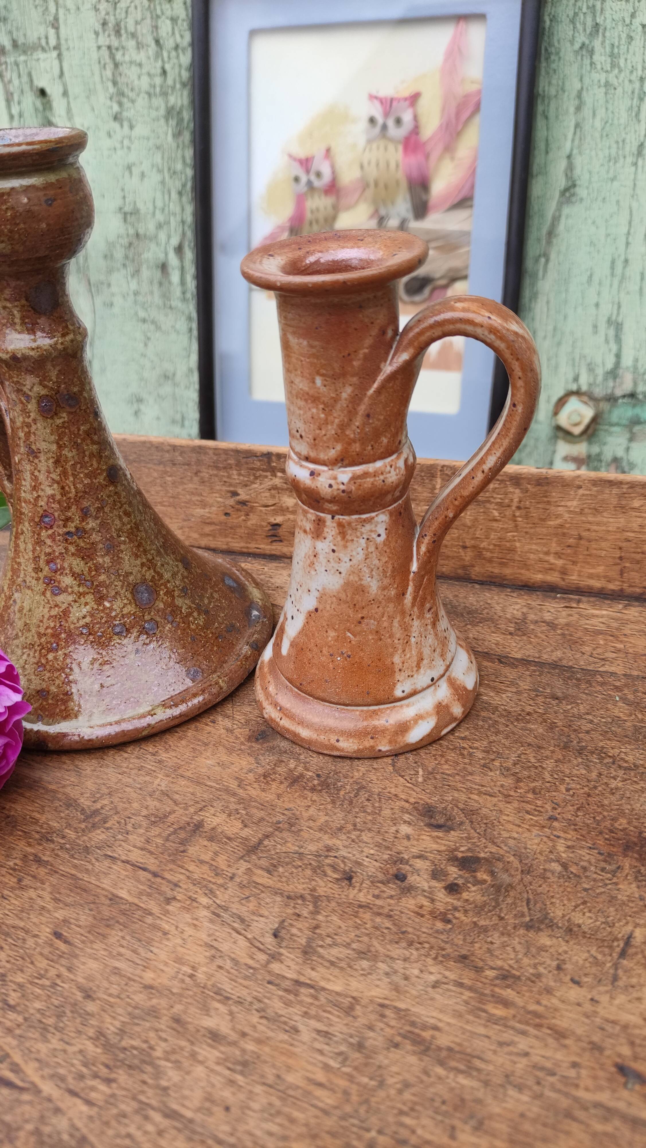 Duo de bougeoirs vintages en grès
