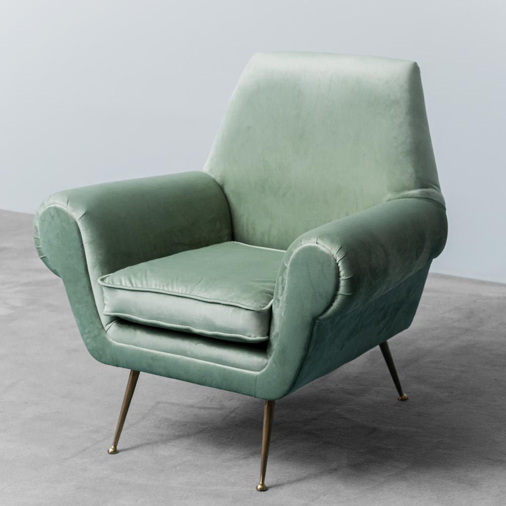 Gigi Radice minotti green velvet armchair from the 1950s vintage modern design