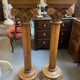 Pair of columns in light oak carved from the late 19th century, good quality, capital
