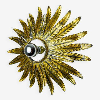 Applique soleil par Ferro Arte, métal et feuille d'or, Espagne 1970