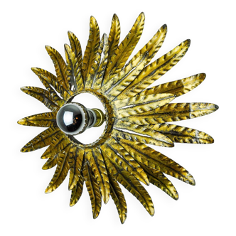 Applique soleil par Ferro Arte, métal et feuille d'or, Espagne 1970