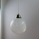 White Murano Glass Globe Pendant Lamp with Chrome Top – 1960s Space-Age, XL Mid-Century Ceiling Light