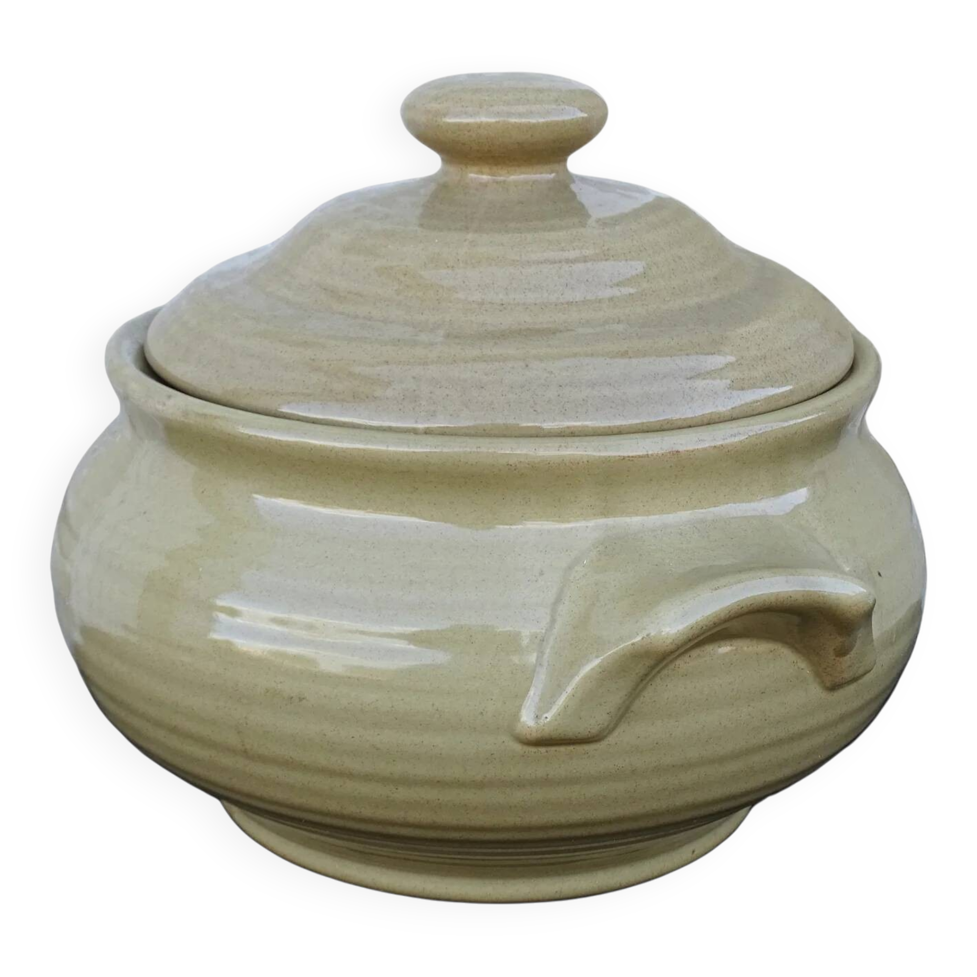 Soupière vintage française en céramique à glaçure jaune