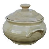 Soupière vintage française en céramique à glaçure jaune