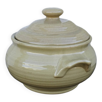 Soupière vintage française en céramique à glaçure jaune