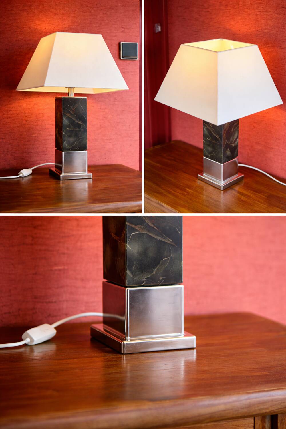 Vintage table lamp – marble and chrome metal base