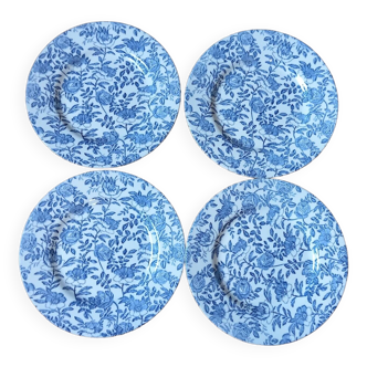 4 blue flower dinner plates, by Churchill - England