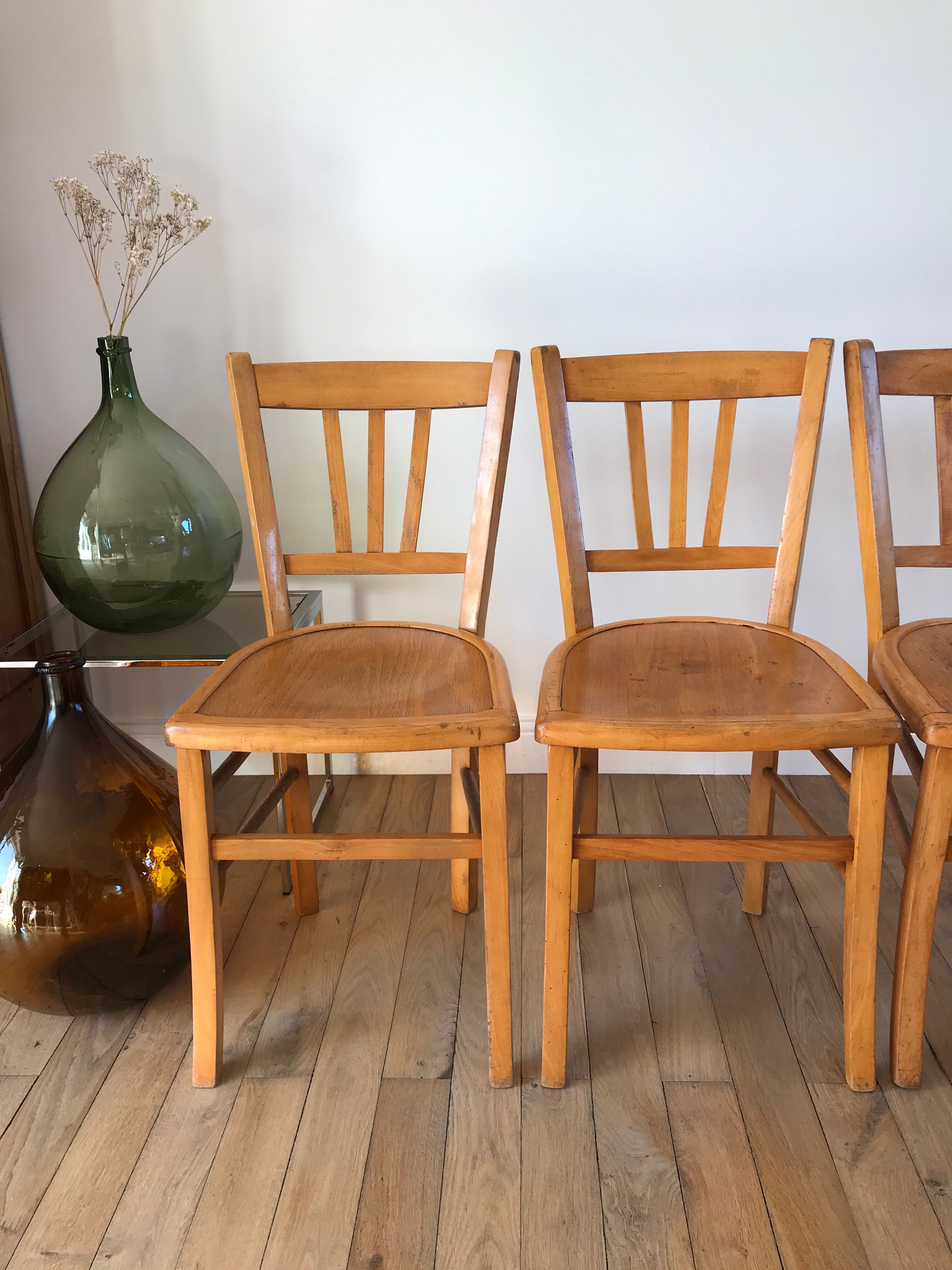 Set of 4 bistro chairs in beech wood 50s