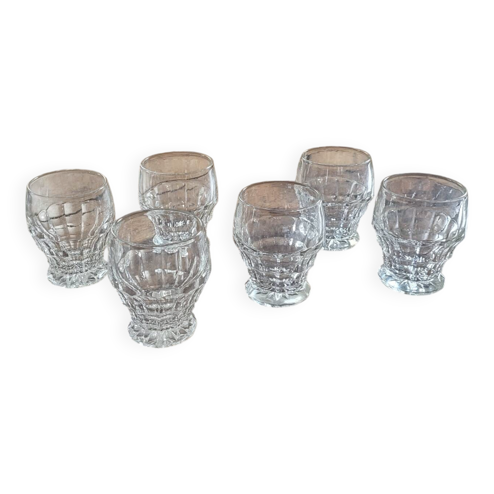 molded glass glasses with geometric decoration – France, 1950s