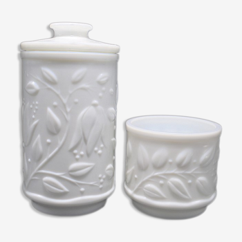 Duo of opal glass jars