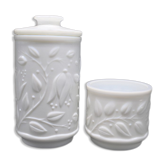Duo of opal glass jars