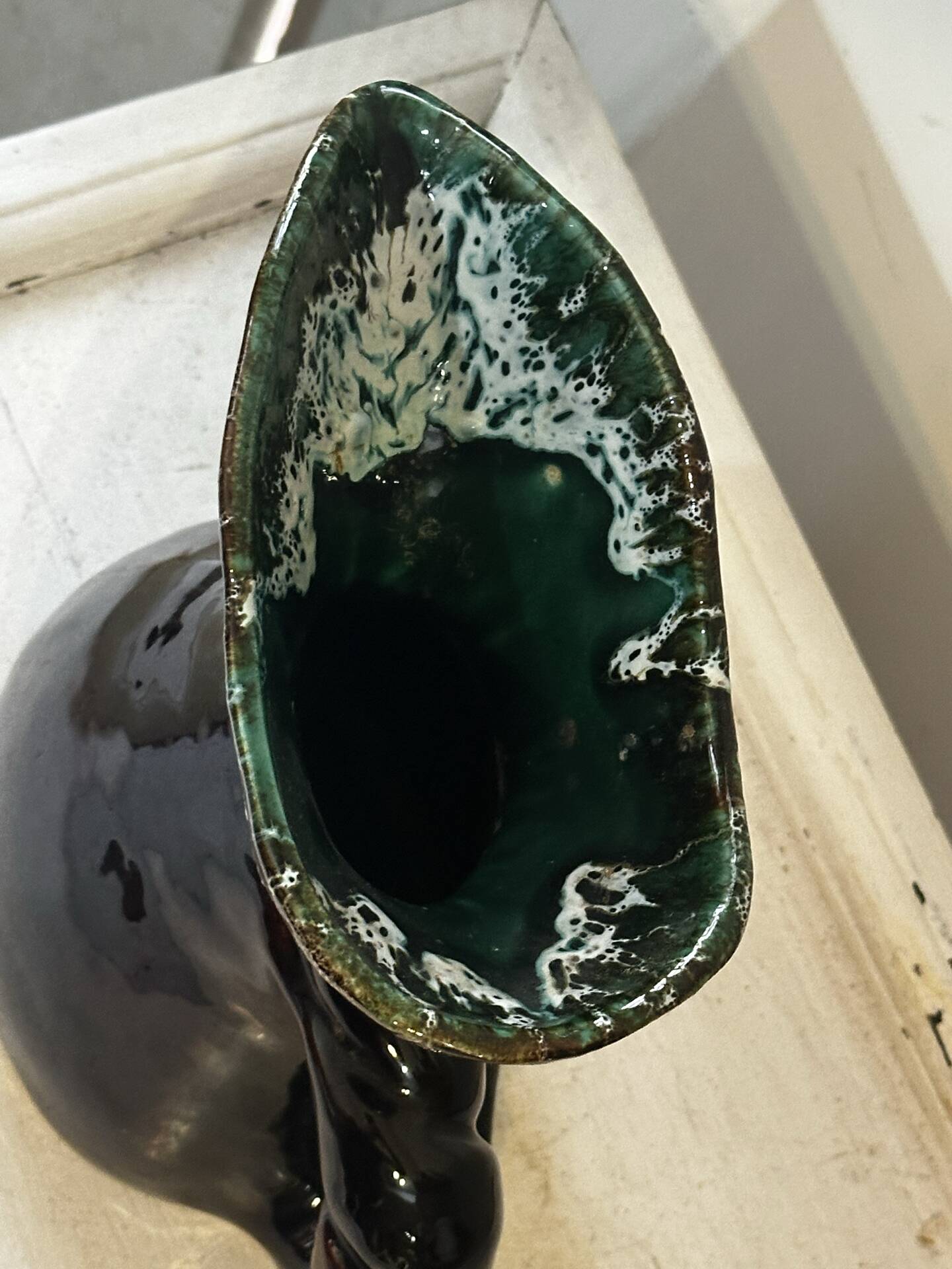 Sculptural pitcher Vallauris in glazed ceramic green and brown, France