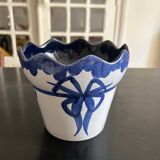 Cache-pot en céramique bleue et blanche, années 70