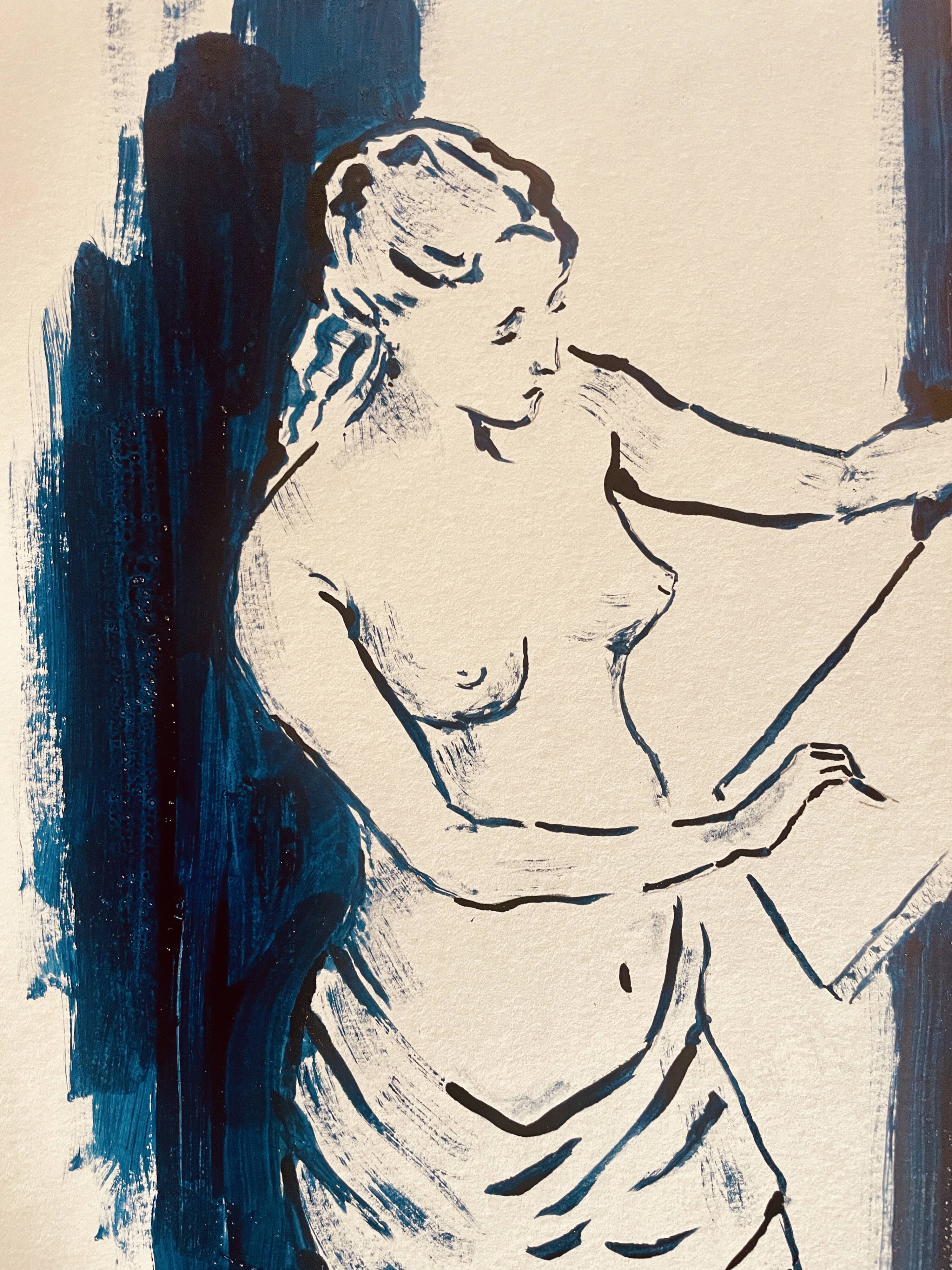 Tableau ink blue indigo "female model drawing in the studio"