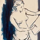 Tableau ink blue indigo "female model drawing in the studio"
