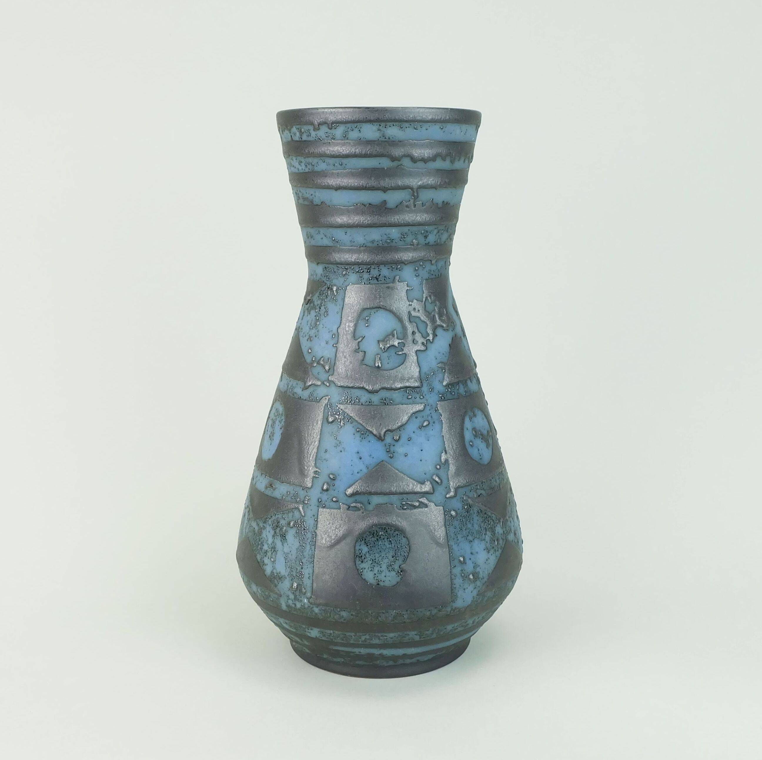 Carstens vase decor ankara blue gray metallic glaze no. 1218-29 1960s