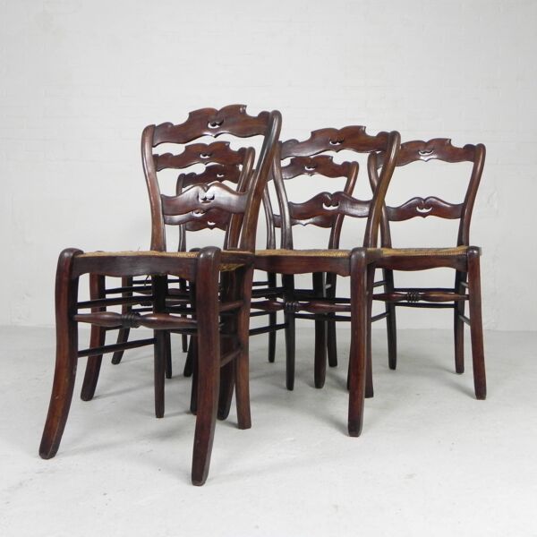 Set of 6 farm chairs with wicker seats, around 1900