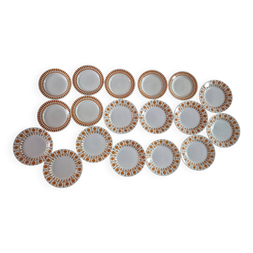 Lot de 17 assiettes vintage Sarreguemines – modèle Capri Ligoin – orange