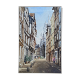 Watercolor painting "Rue Malpalu animated" in Rouen, titled and signed