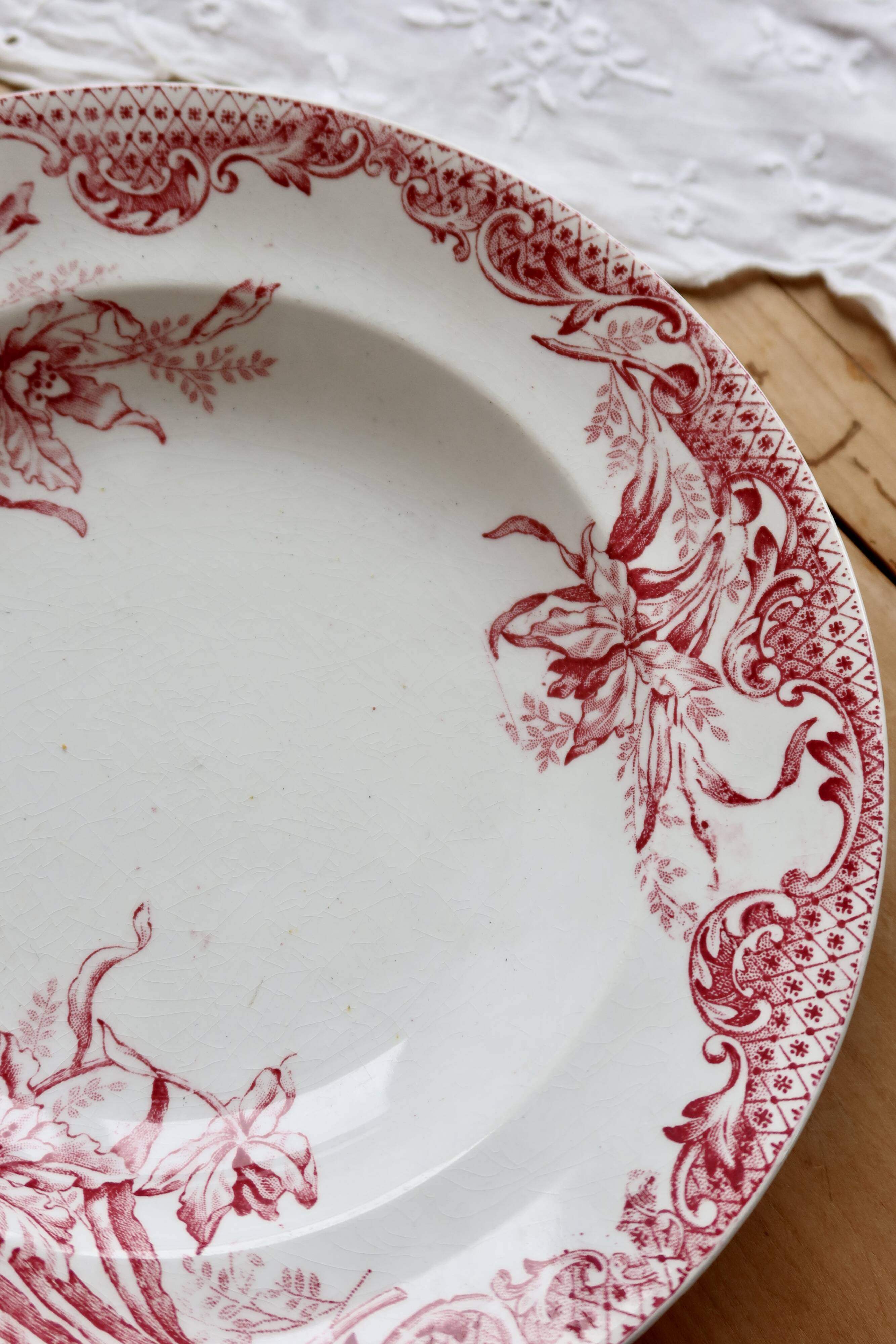 Red iron clay deep plate Saint Amandinoise iris model