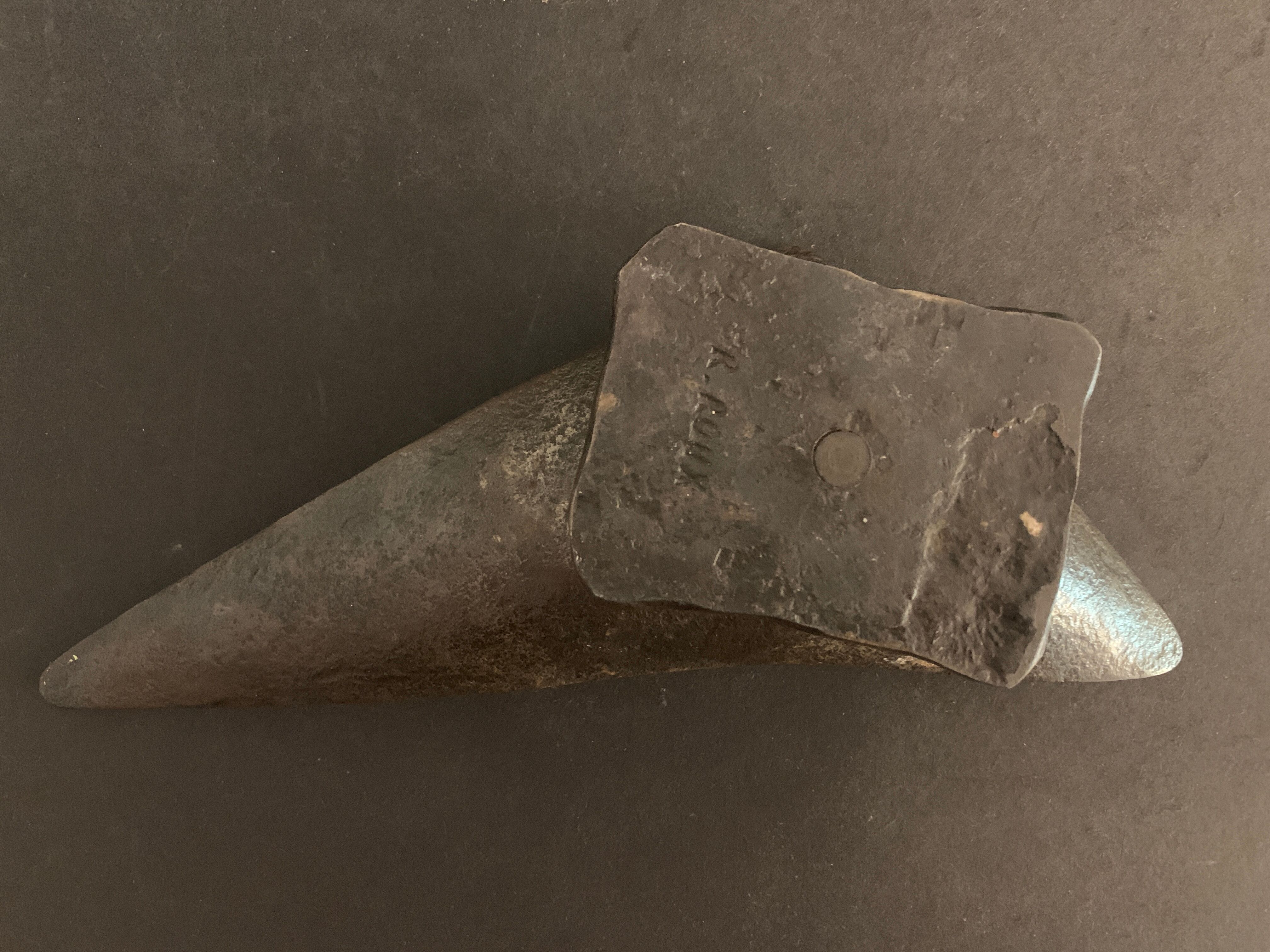 Brutalist metal ashtray or empty pocket signed R. Roux, 1950