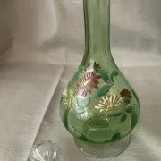 Liqueur carafe in ouraline with floral enamel decoration.