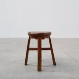 French Antique round stool in oak with nice patina, ca. 1850