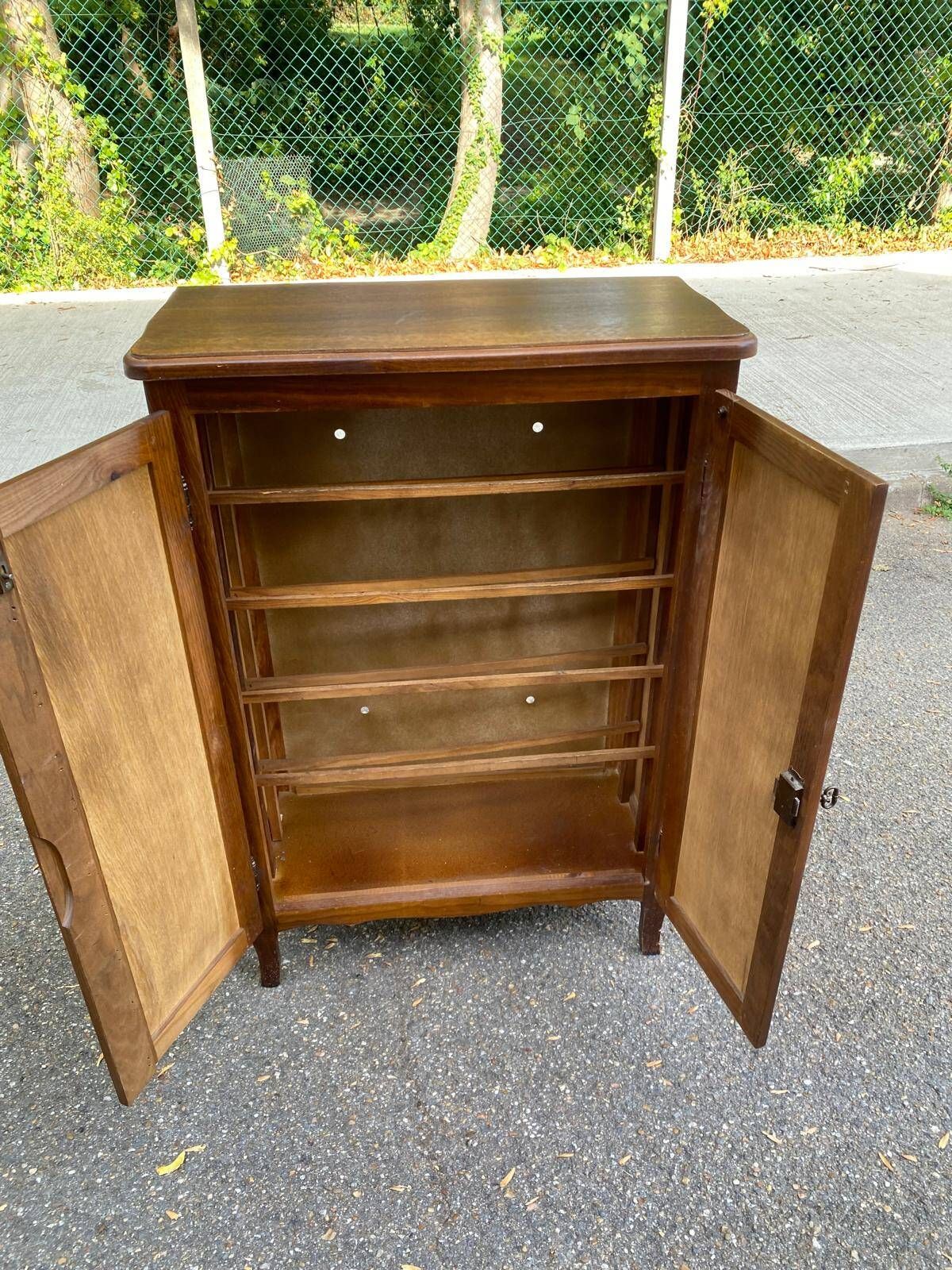 Vintage wooden shoe cabinet in Louis XV bibus style 1950.