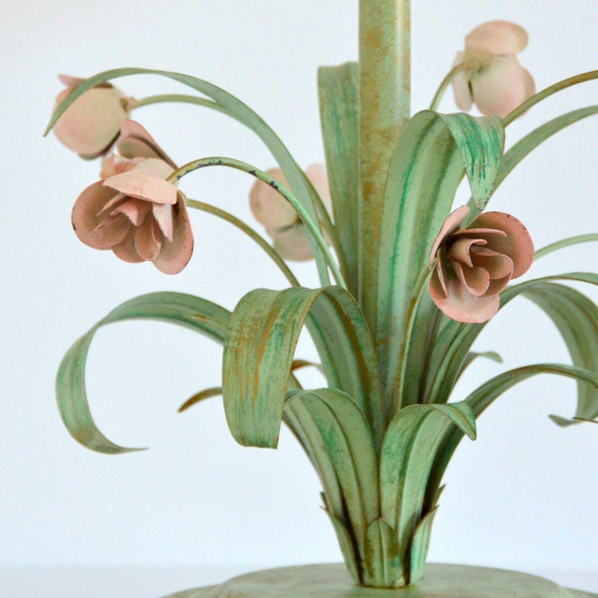 Lampe de table bouquet de fleurs / Roses fer forgé 1960 vintage