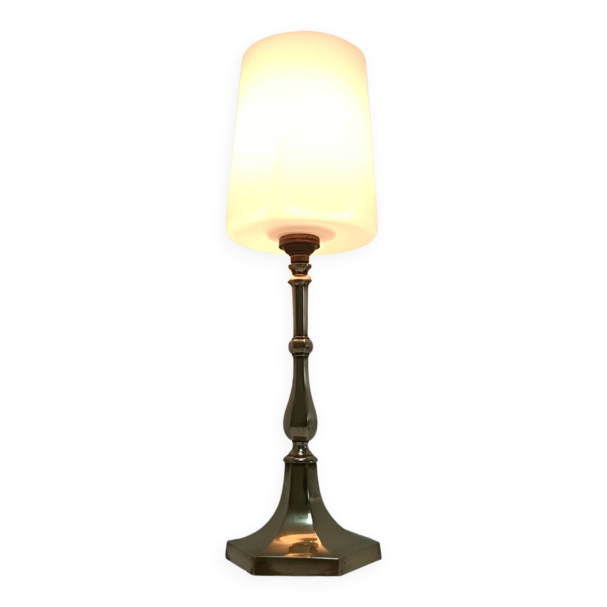 Solid brass opaline glass lamp from the 60s