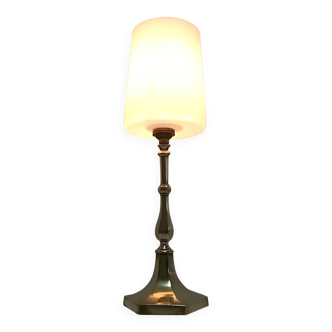 Lampe verre opalin laiton massif années 60