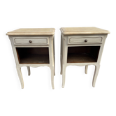 Paire chevets style Louis XV blanc bois brut