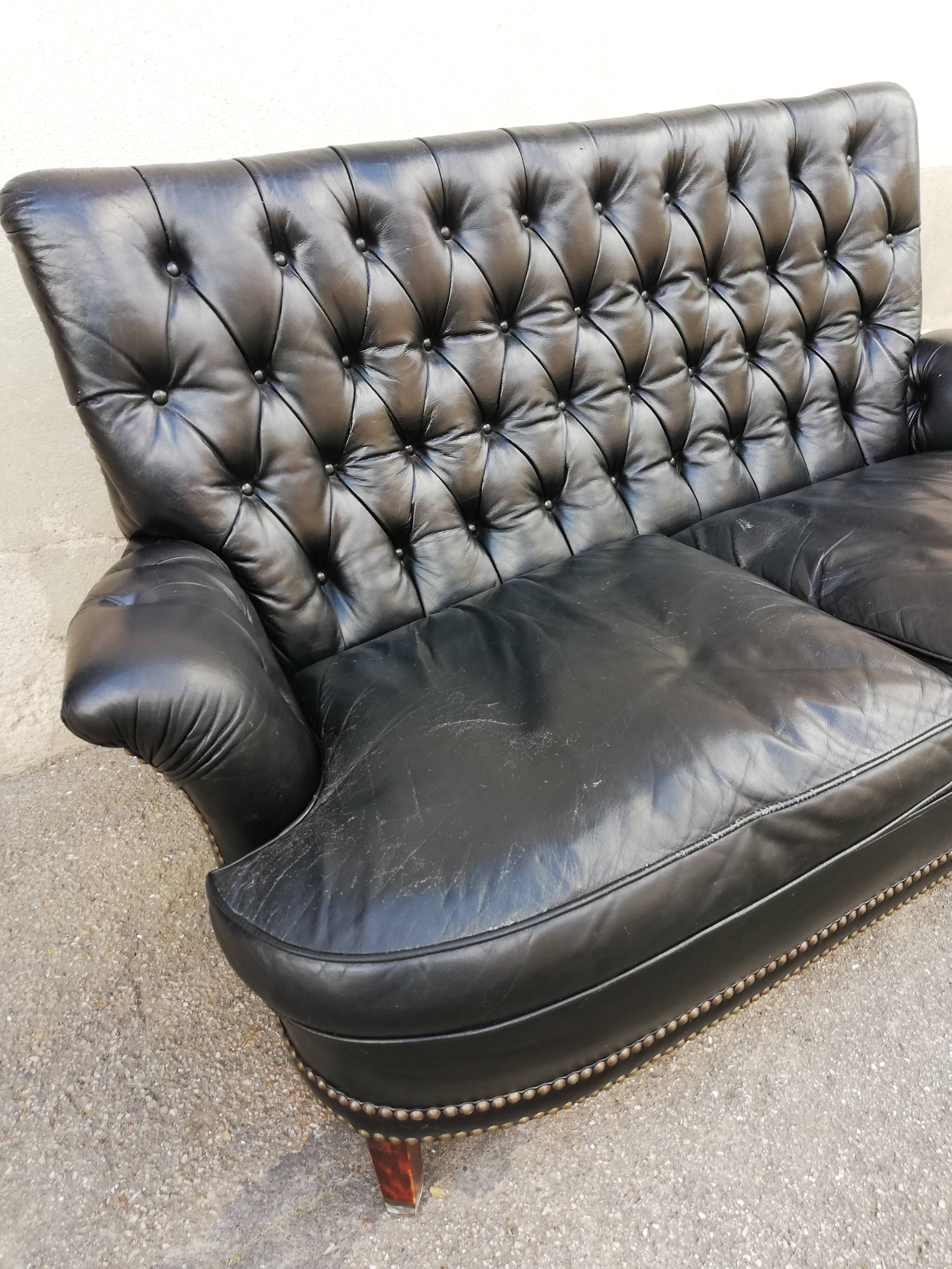 Black leather sofa 2 padded seats