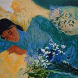 Lithograph "Gentleness, Young Woman Asleep" signed Nancy Delouis